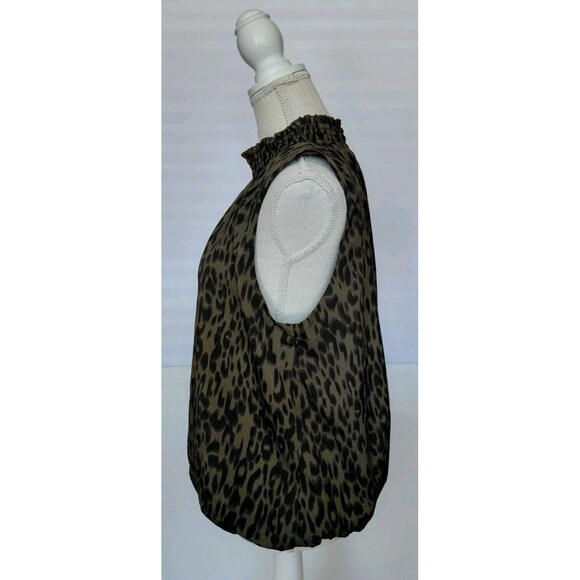Anthropologie THML Size L Olive Green Animal Print Sleeveless Mock Neck Blouse - Picture 3 of 10